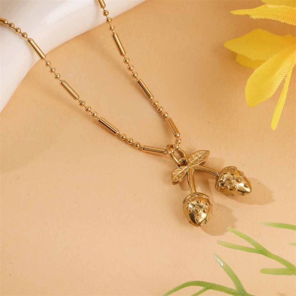 Gold Strawberry Charm Pendant Necklace - Women Jewelry